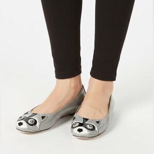 Kate Spade Patent Leather Jairo Raccoon Ballet Flats Gray Black White Size 6
